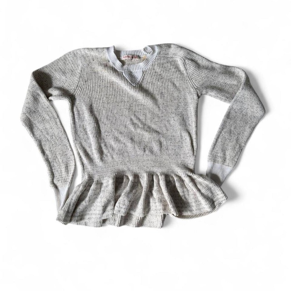 Rebecca Taylor grey, beige & white cotton blend peplum sweater, Size S